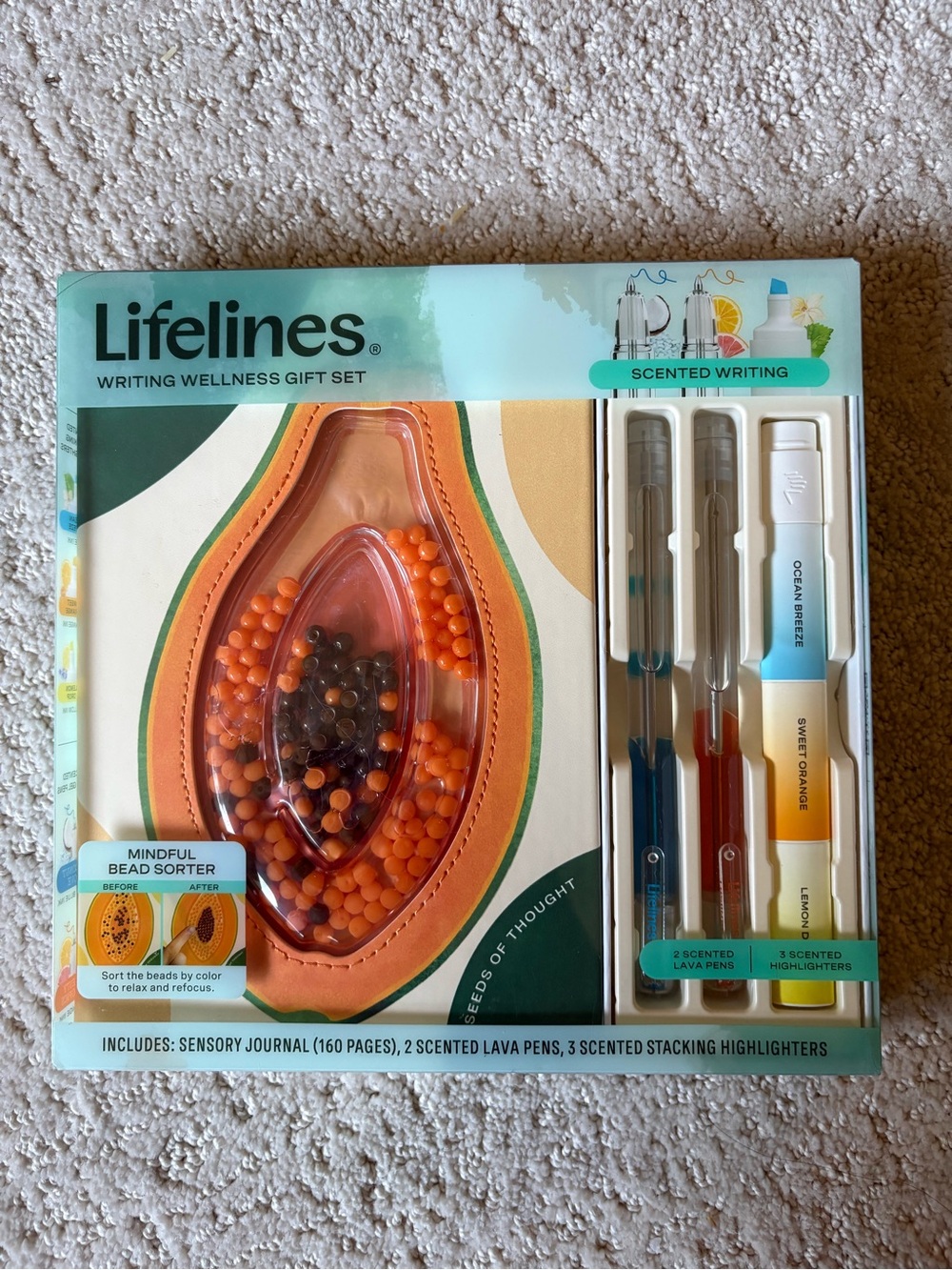 Lifelines Writing Wellness Set Sensory Papaya Journal 2 Lava Pen 3 Highlighter